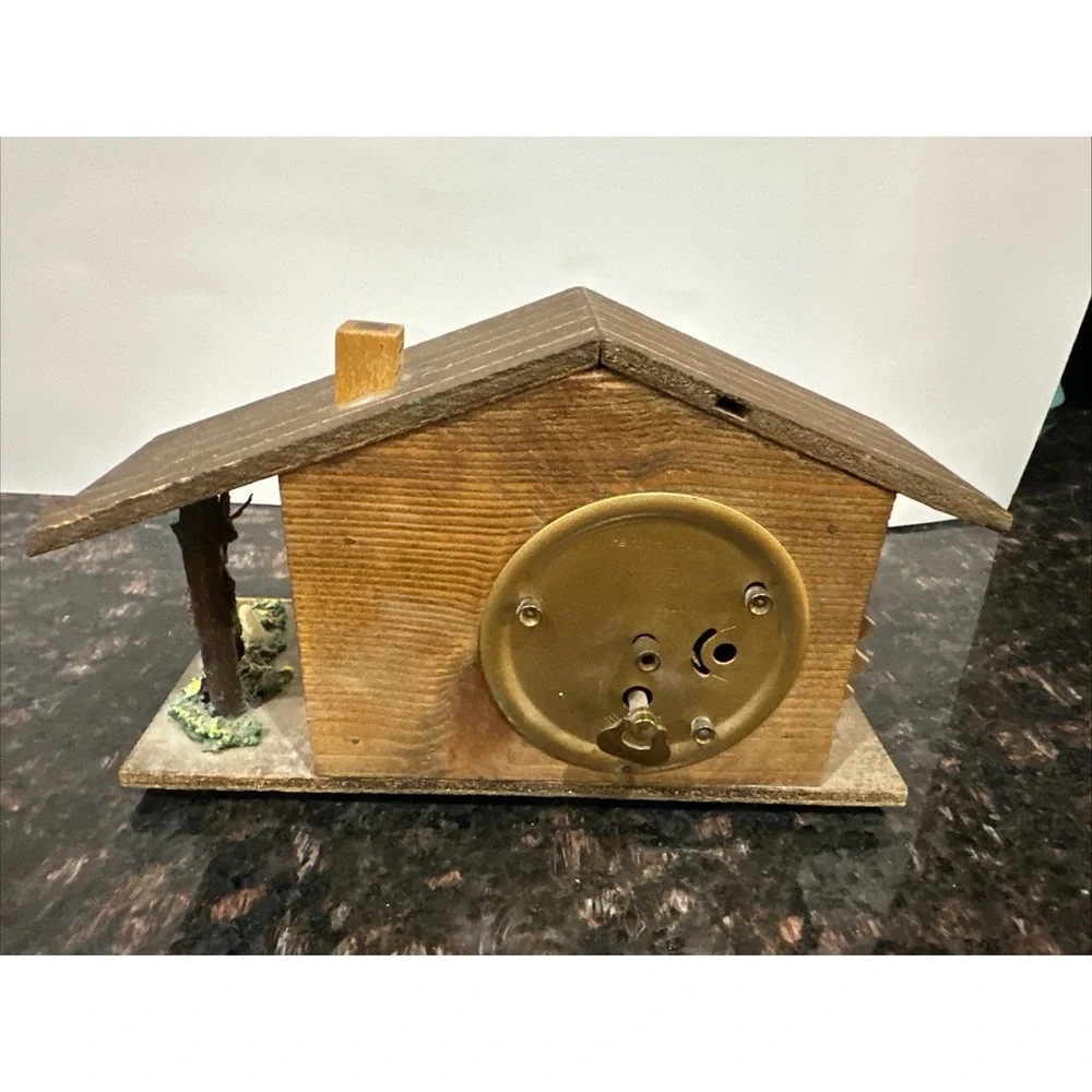 Heirloom German Miniature Cabin Wind up Mechanical Clock Vintage Novelty Wood